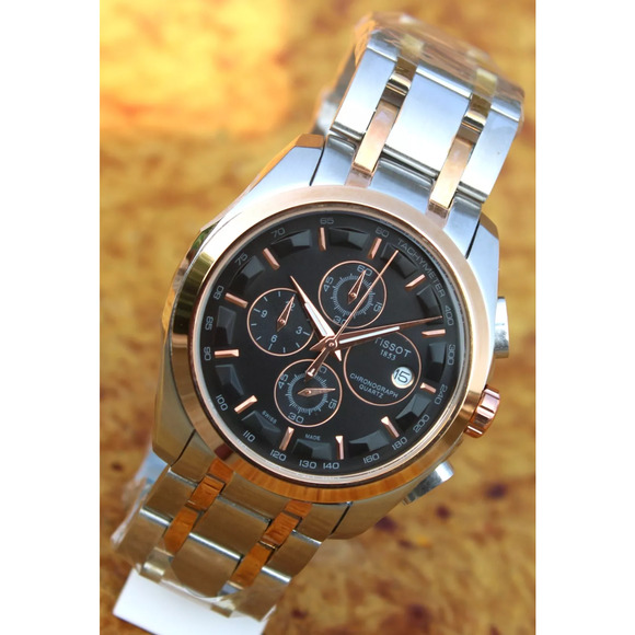 Tissot Two Tone Couturier Tachymeter Swiss Chronograph Men's Black Dial Watch - Picture 5 of 11